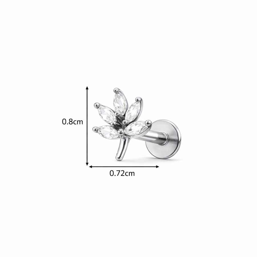 Barretta con fiore zirconato in Acciaio Chirurgico 316L - Piercing per orecchio