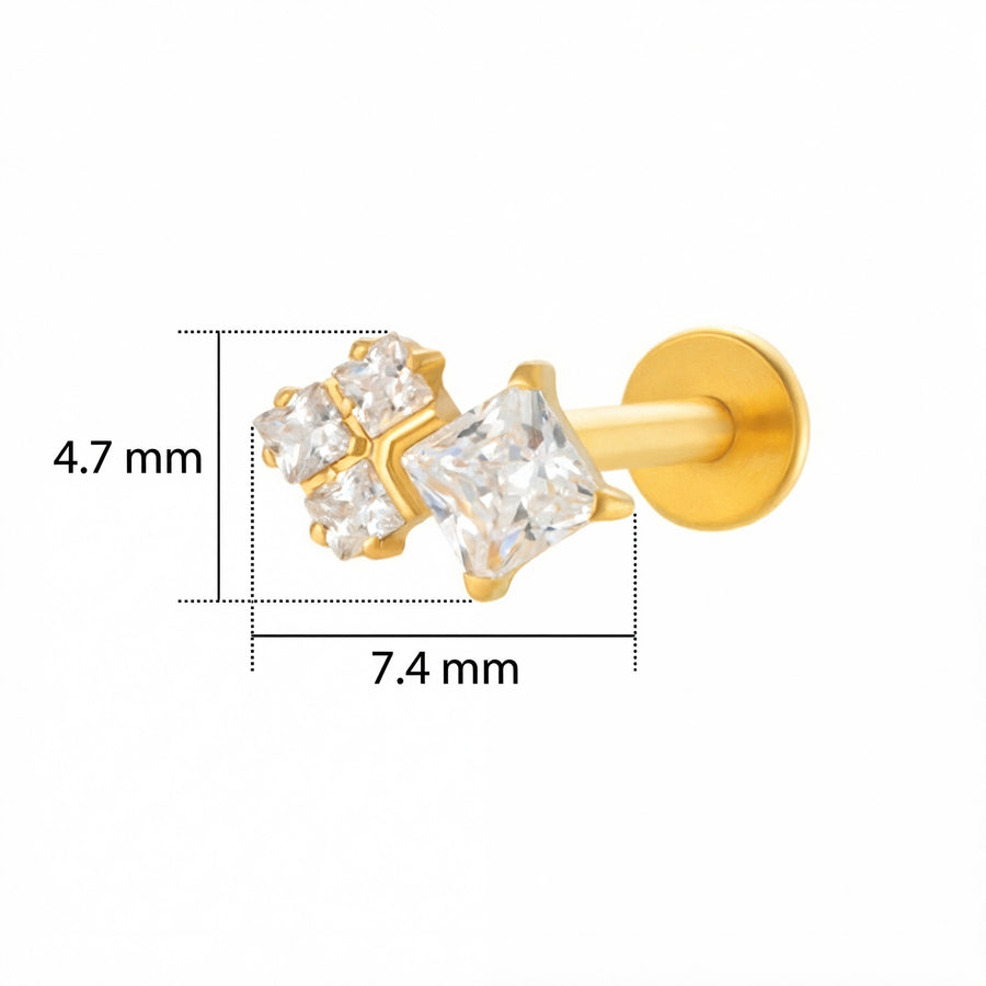 Barretta con forme geometriche luminose in zirconi in Titanio - Piercing per orecchio