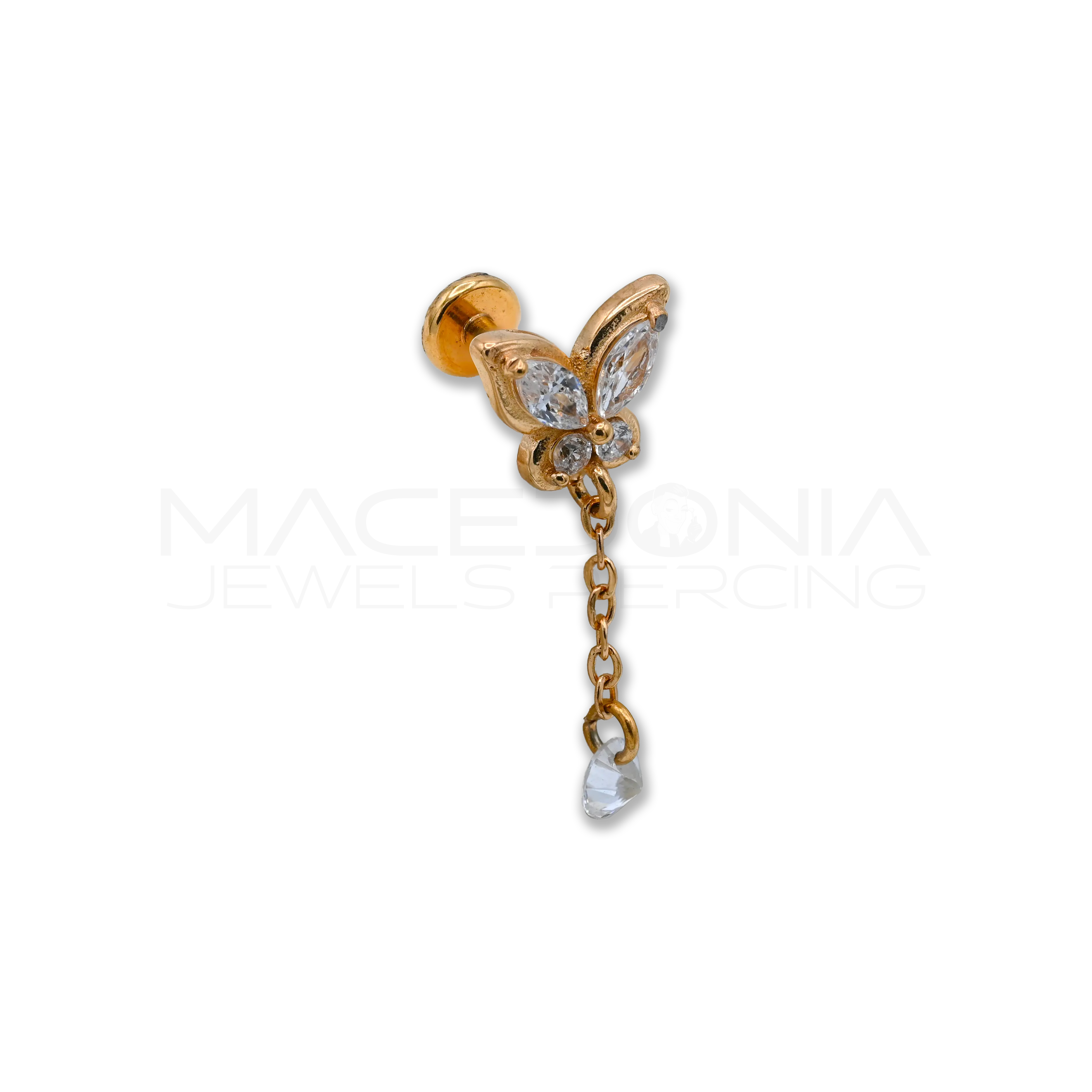 BARRETTA CON FARFALLA E PENDENTE ZIRCONATI Macedonia Jewels Piercing