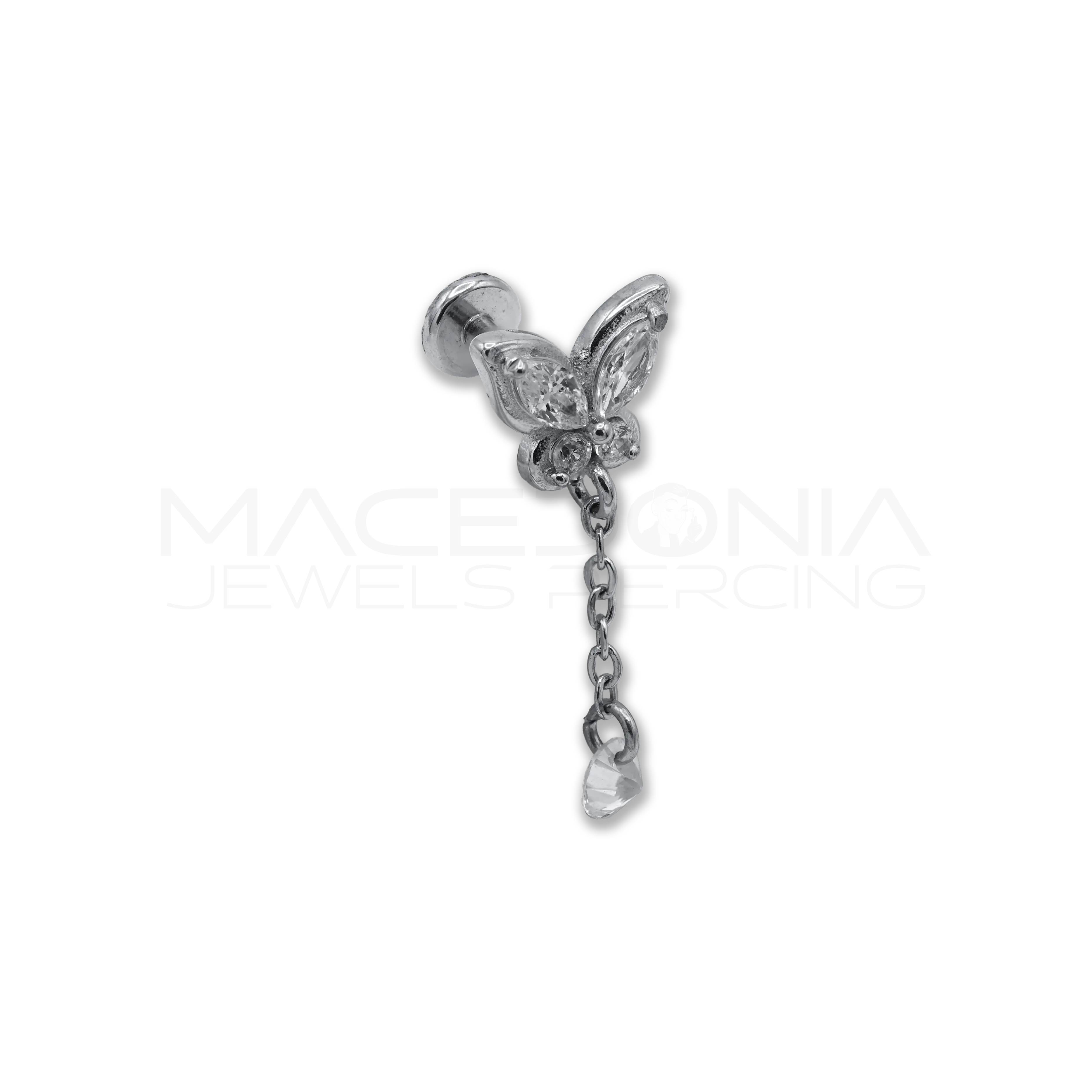 BARRETTA CON FARFALLA E PENDENTE ZIRCONATI Macedonia Jewels Piercing