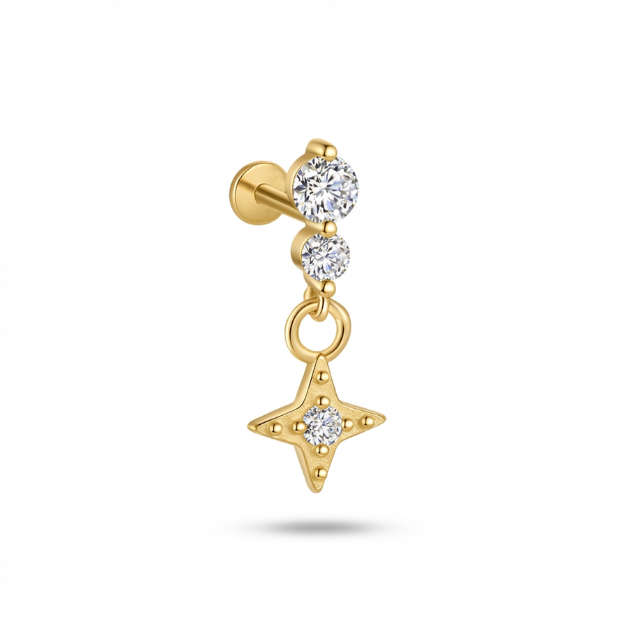 Piercing con zirconi pendenti in Titanio G23- Piercing per Lobo, helix, forward helix, conch, flat, tragus