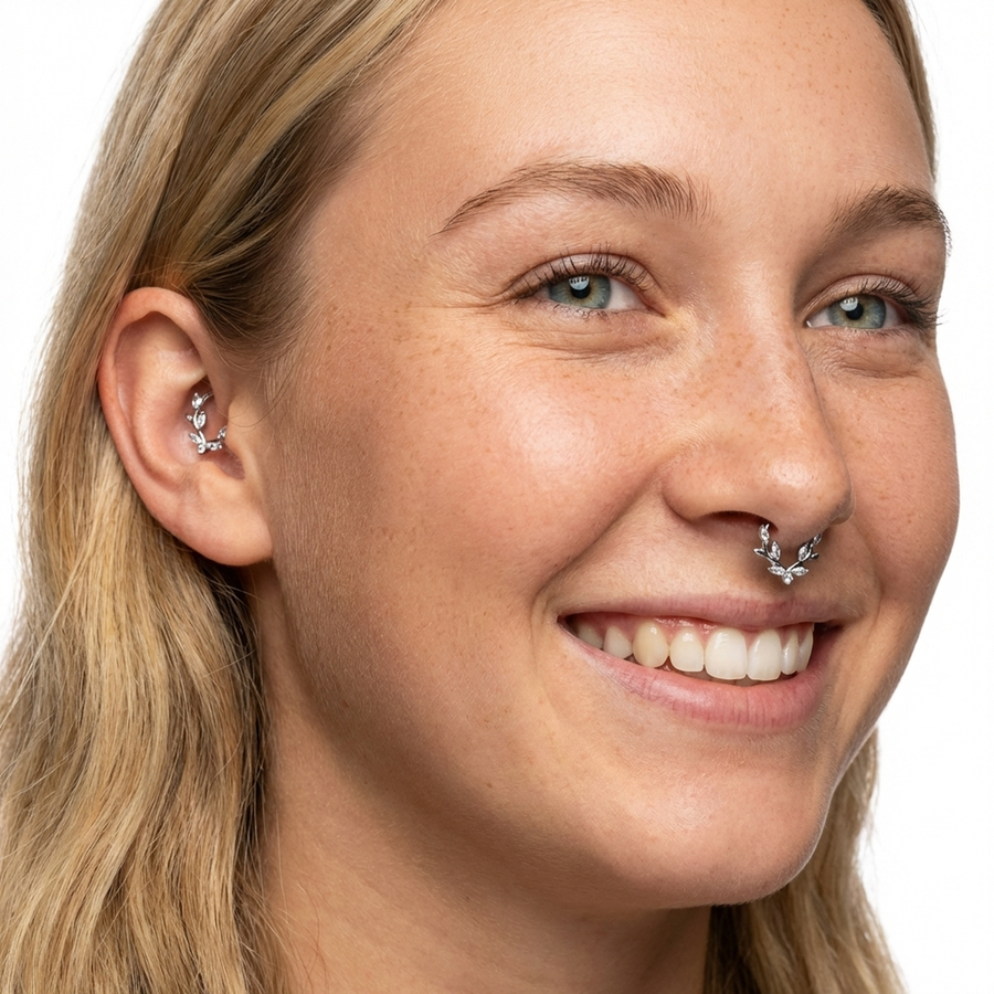 Piercing con ramoscelli di zirconi in Titanio G23 - Piercing per Lobo, helix, daith, septum