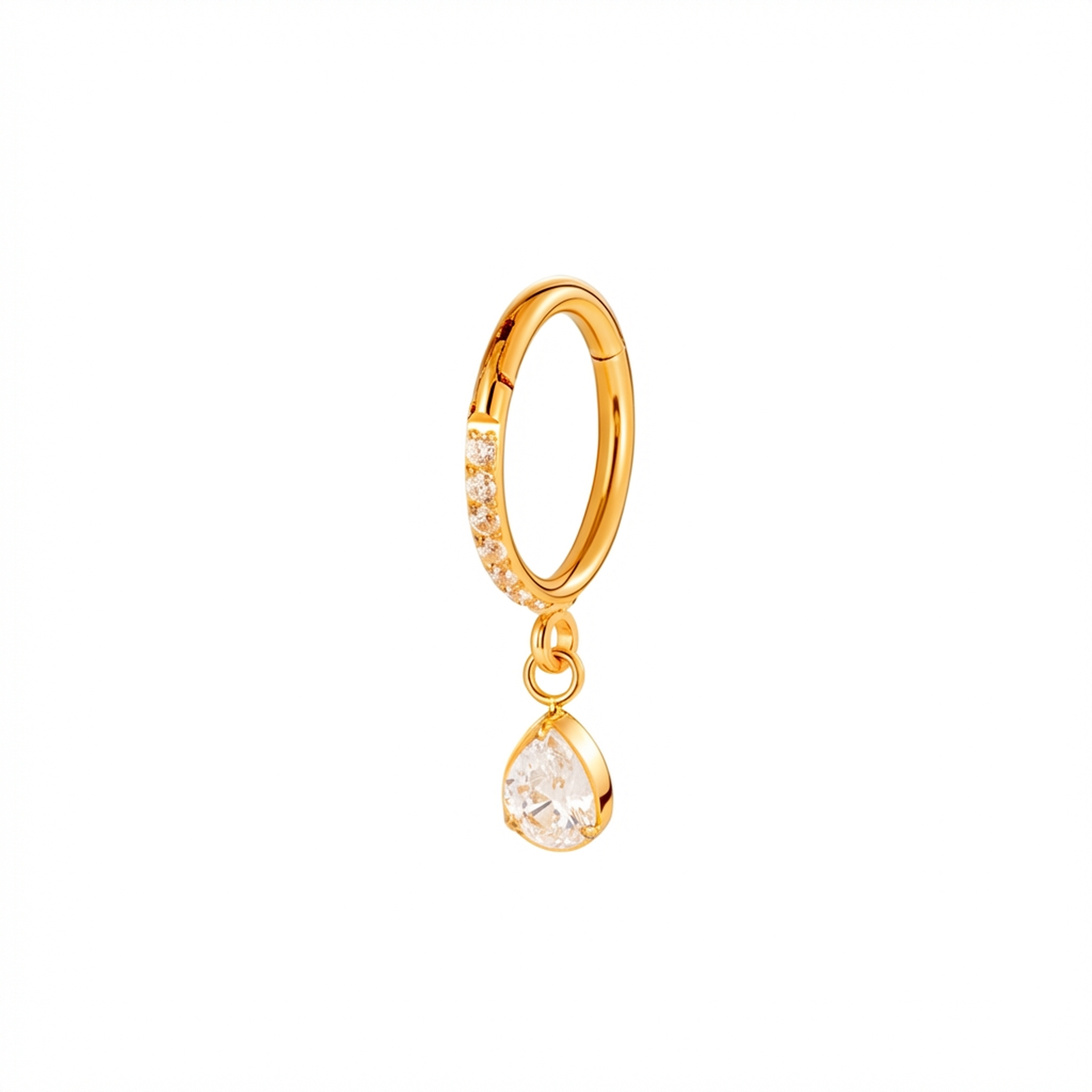 Cerchietto zirconato con goccia pendente in Titanio - Piercing per orecchio