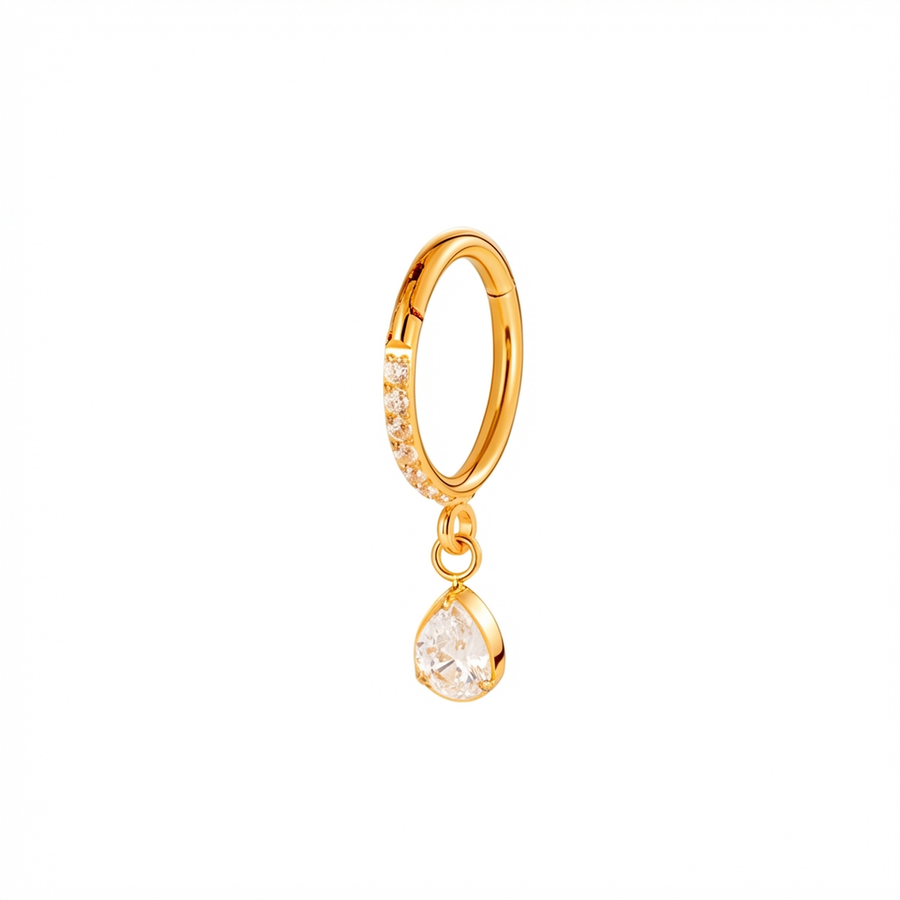 Cerchietto zirconato con goccia pendente in Titanio - Piercing per orecchio