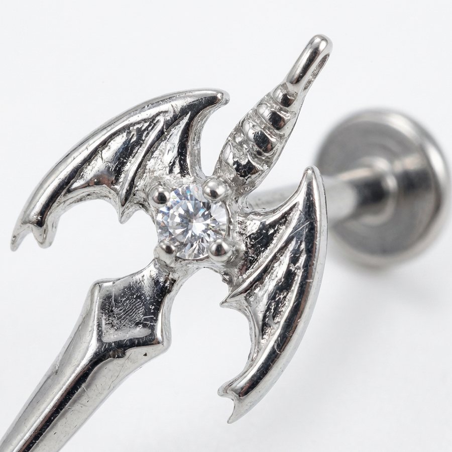 Piercing con pipistrello e zirconi in Titanio G23- Piercing per Lobo, helix, forward helix, conch, flat, tragus
