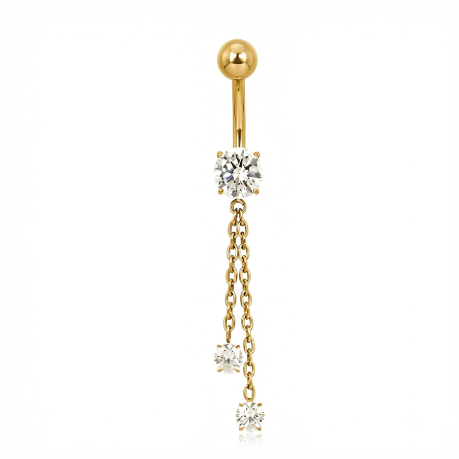 Piercing con zircone e catenina in Titanio G23 - Piercing per ombelico