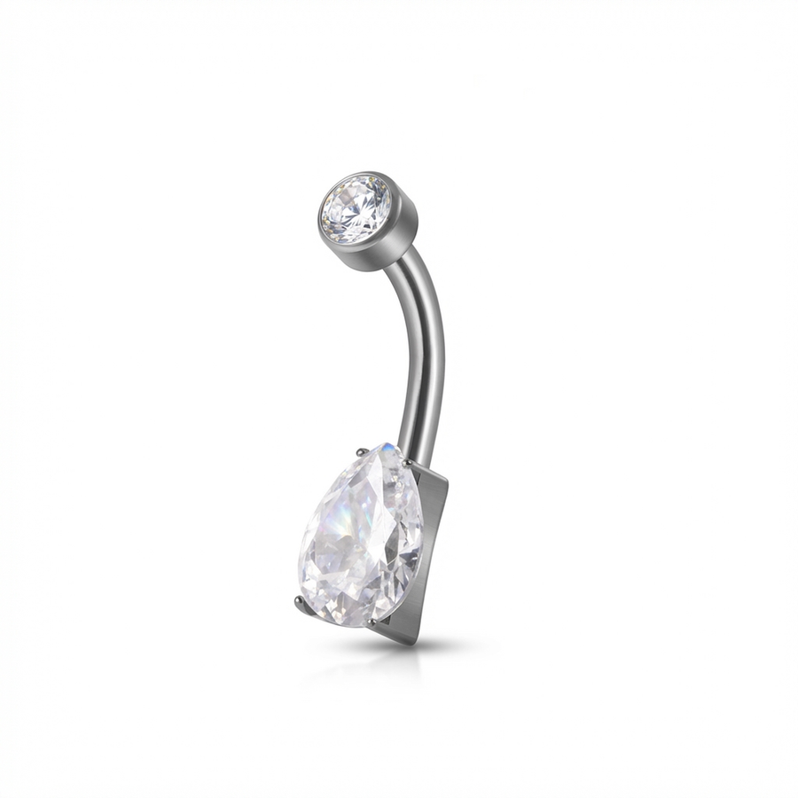 Piercing con zirconi a goccia in Titanio G23 - Piercing per ombelico