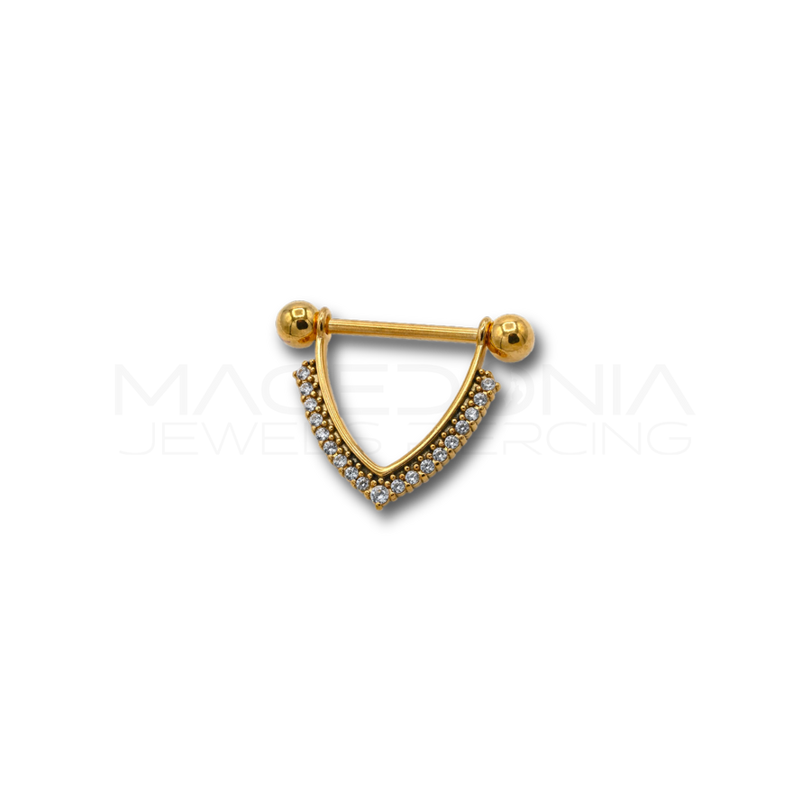 Piercing da Capezzolo in Acciaio Chirurgico 316L con Pendente a Forma di Collana a V e Zirconi