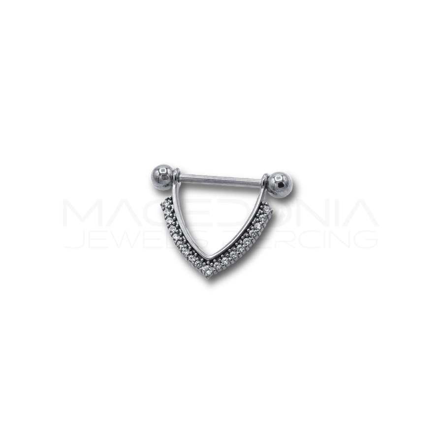 Piercing da Capezzolo in Acciaio Chirurgico 316L con Pendente a Forma di Collana a V e Zirconi
