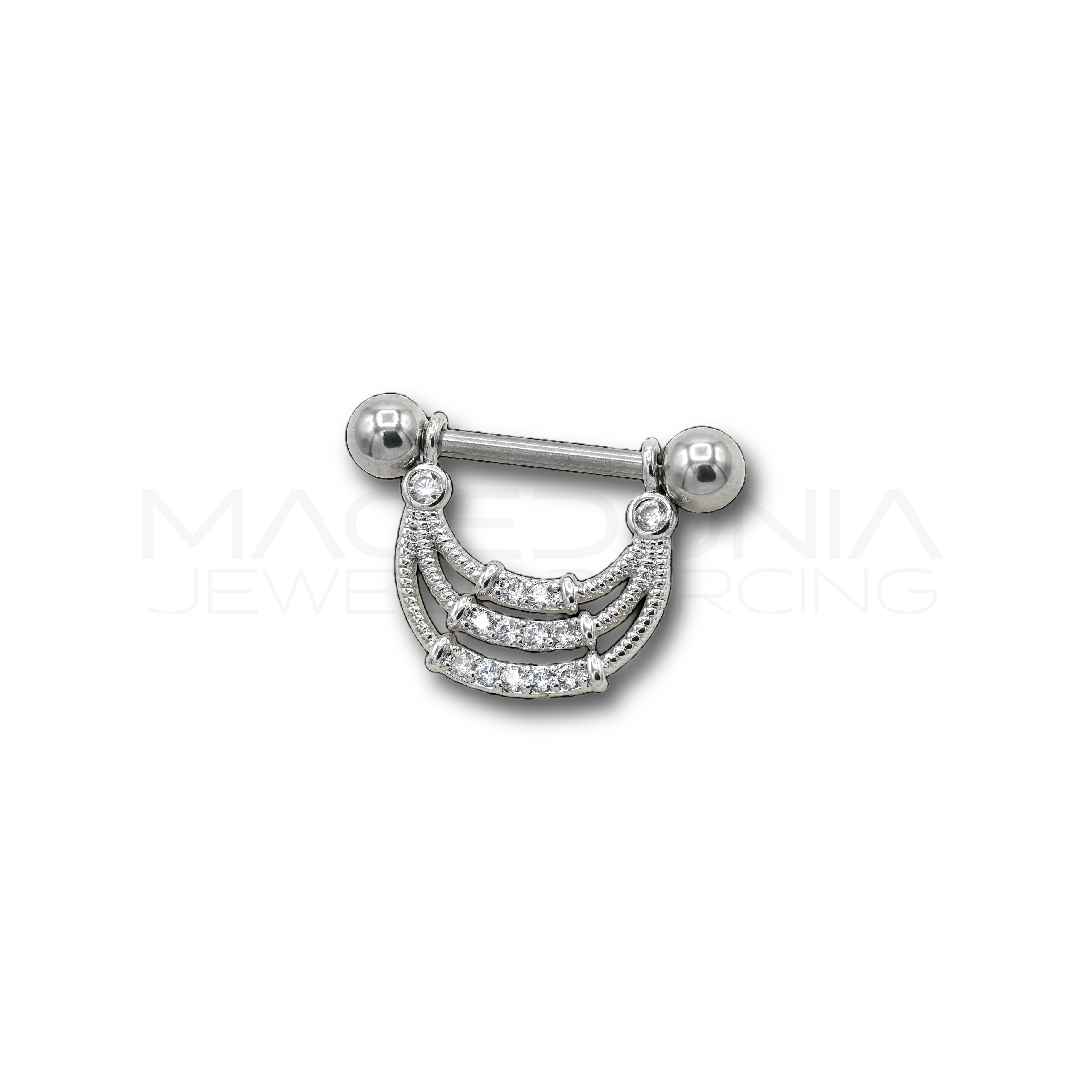 PIERCING DA CAPEZZOLO CON COLLANA A TRE STRATI E ZIRCONI
