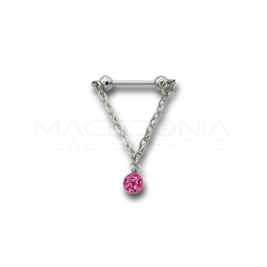 Piercing da Capezzolo in Acciaio Chirurgico 316L con Catenina e Pallina Glitterata