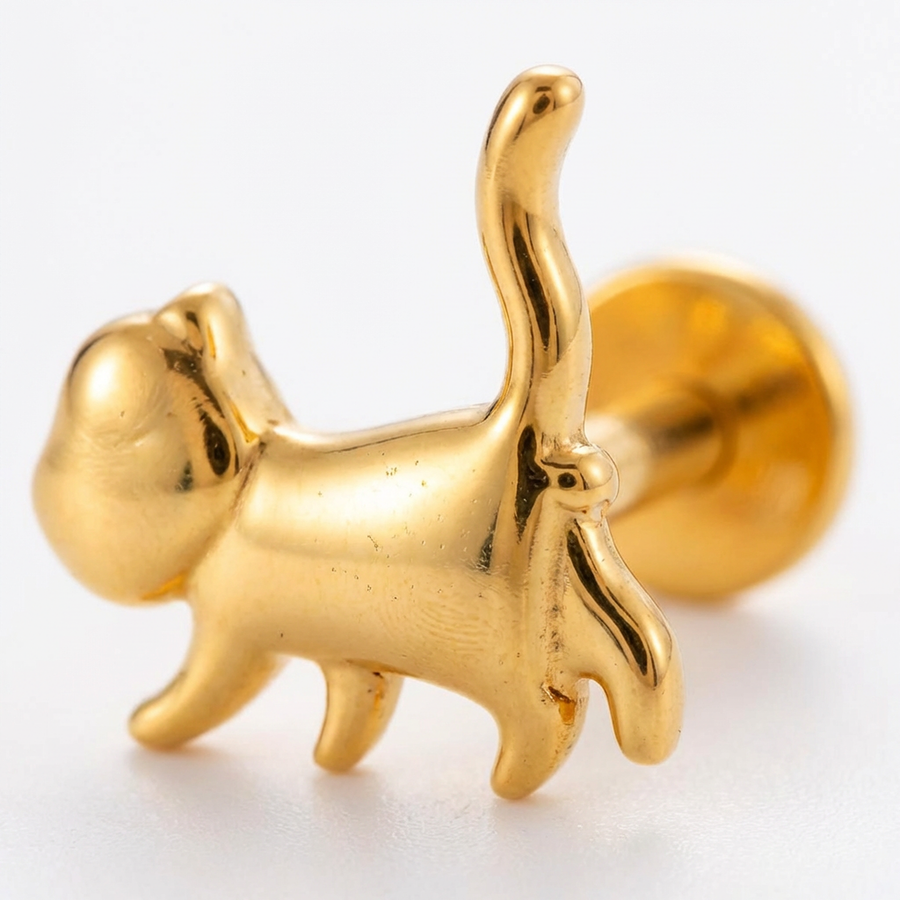 Barretta con gattino in Titanio - Piercing per orecchio
