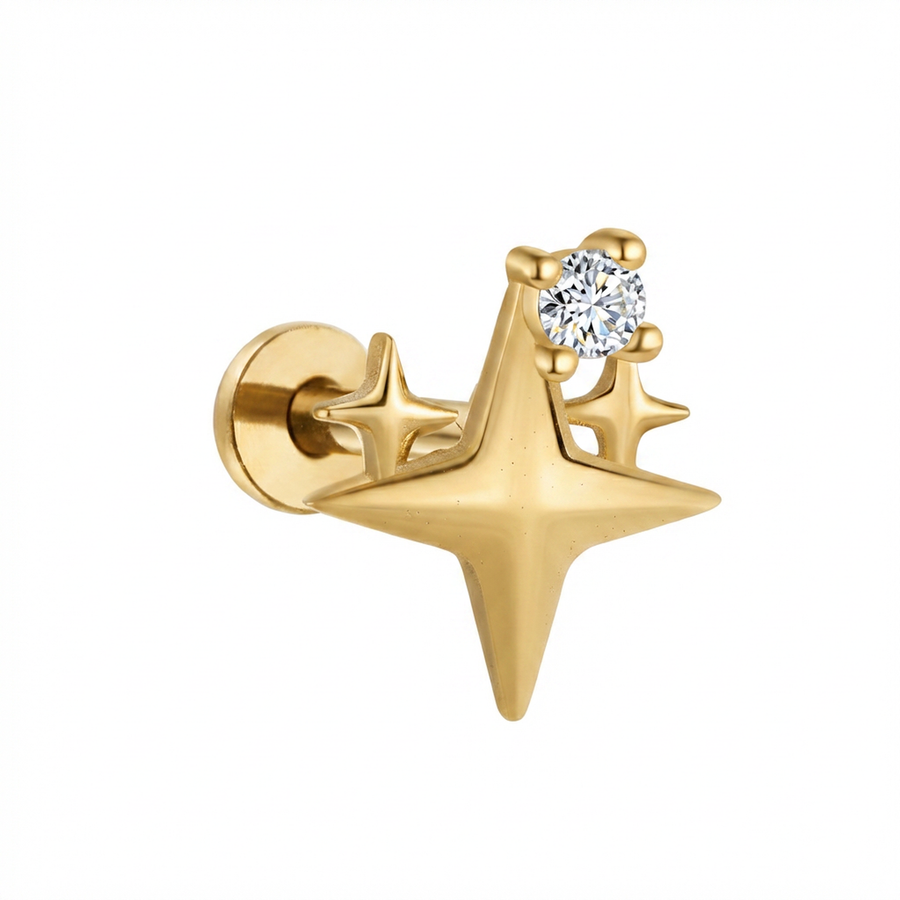 Piercing con stelline in Titanio G23- Piercing per Lobo, helix, forward helix, conch, flat, tragus