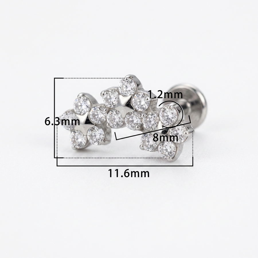 Piercing con fiori di zirconi in Titanio G23- Piercing per Lobo, helix, forward helix, conch, flat, tragus