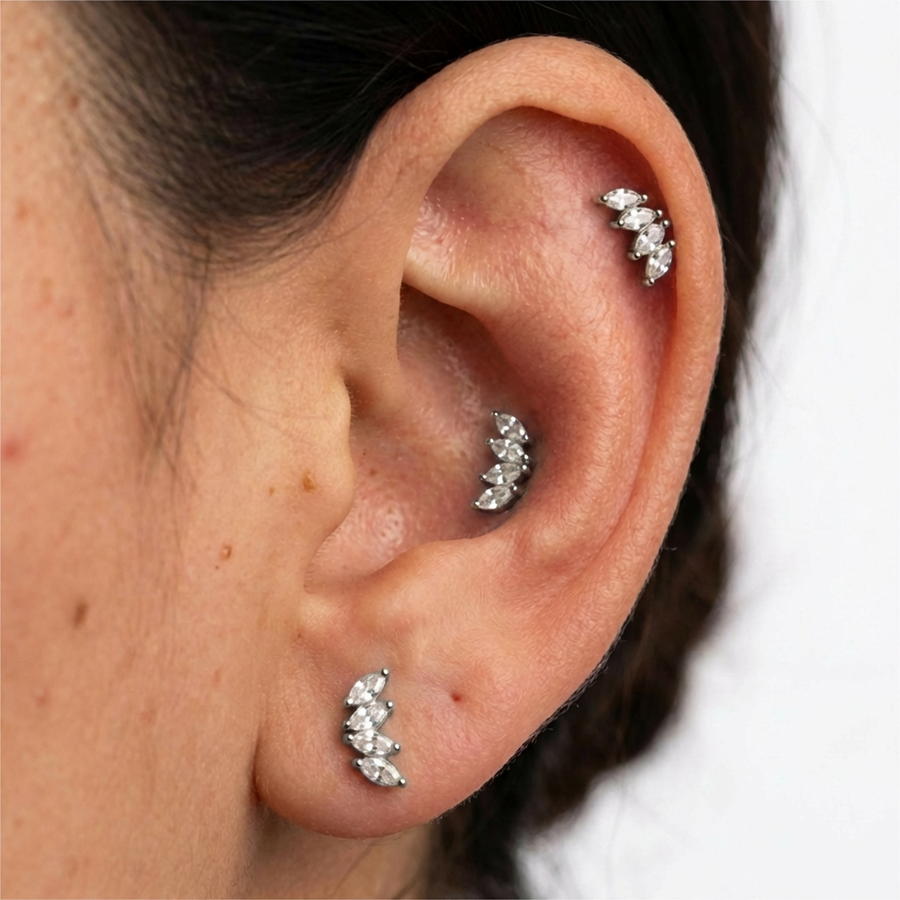 Barretta con quattro zirconi in Acciaio Chirurgico 316L - Piercing per orecchio