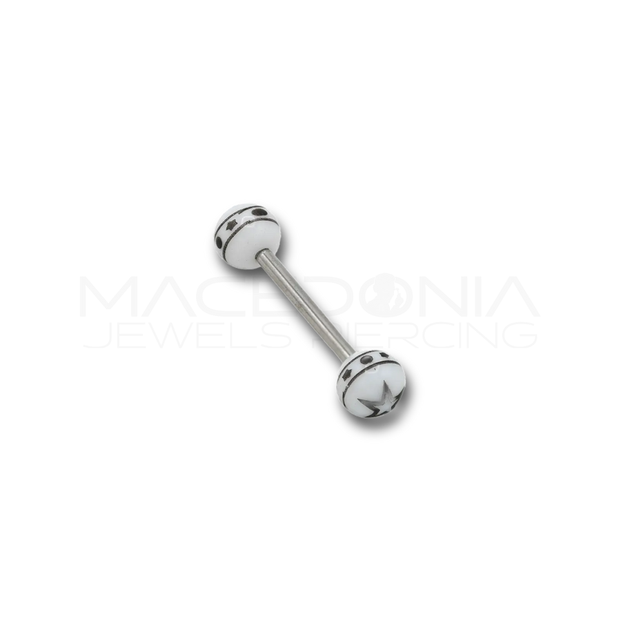 Barbell in Acciaio Chirurgico 316L con Pallina Bianca e Nera e Stella