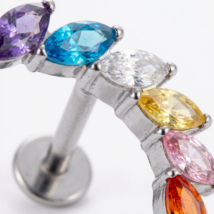Barretta con sei zirconi colorati in Titanio - Piercing per orecchio
