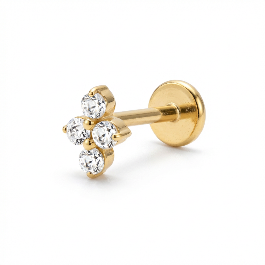 Piericng con quattro zirconi in Titanio G23 - Piercing per lobo, helix, forward helix, conch, flat, tragus