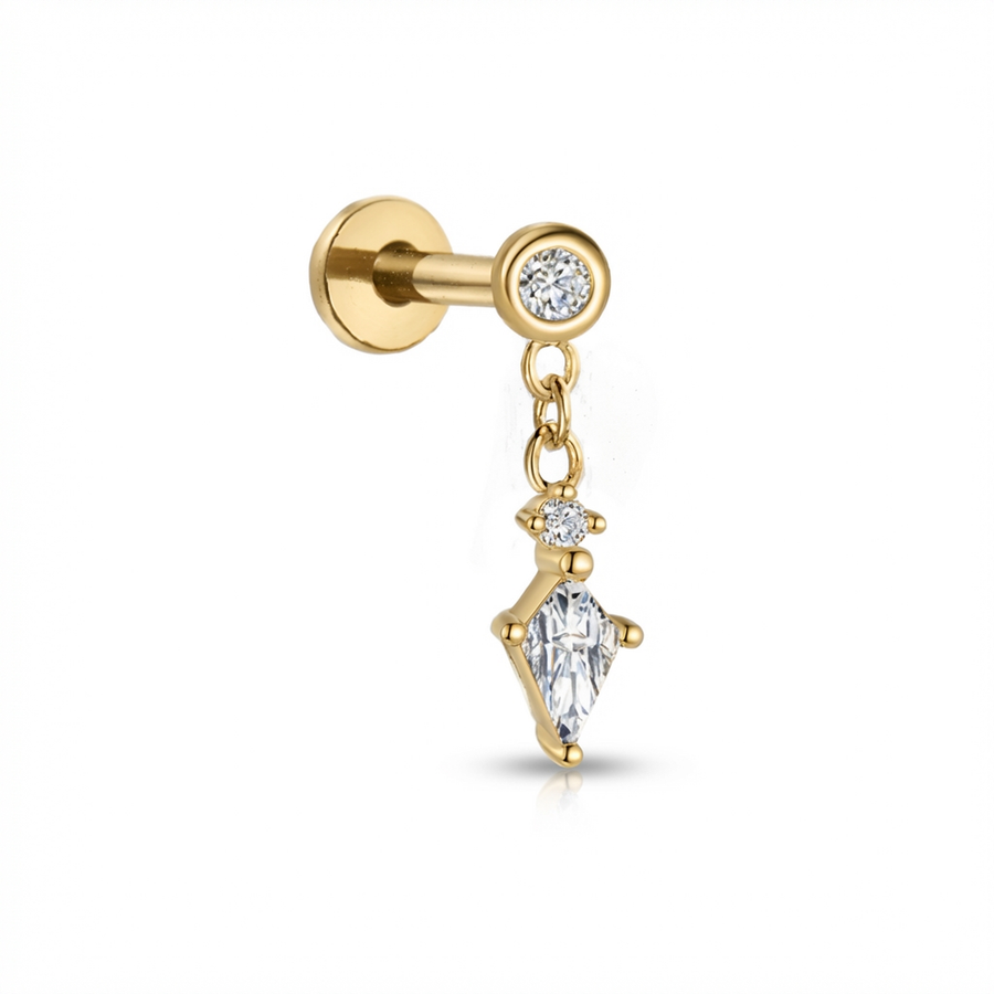Piercing con zirconi pendenti in Titanio G23- Piercing per Lobo, helix, forward helix, flat