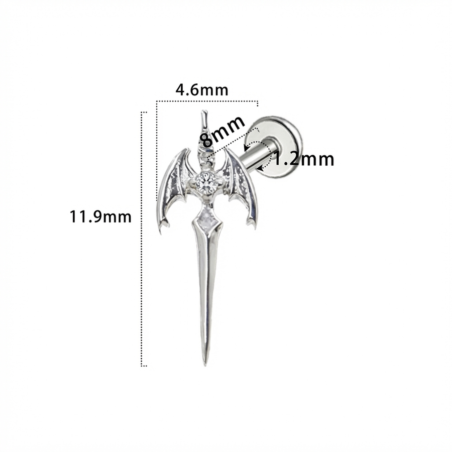 Piercing con pipistrello e zirconi in Titanio G23- Piercing per Lobo, helix, forward helix, conch, flat, tragus