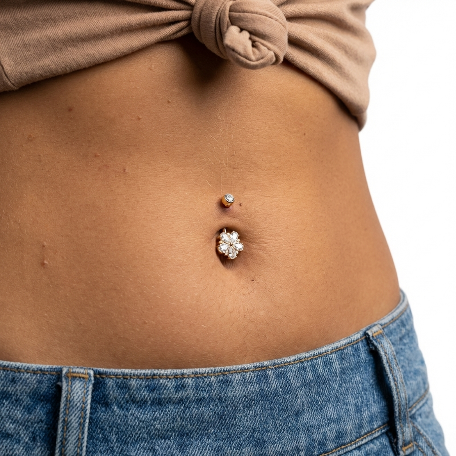 Piercing con fiore di zirconi in Titanio G23 - Piercing per ombelico