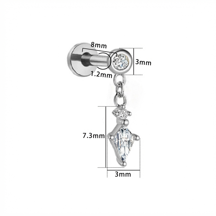 Piercing con zirconi pendenti in Titanio G23- Piercing per Lobo, helix, forward helix, flat
