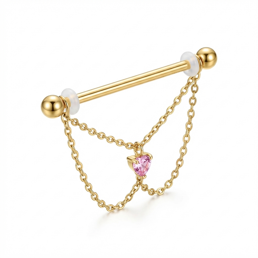 Piercing con catena e pietra rosa in Titanio G23 - Piercing per Industrial