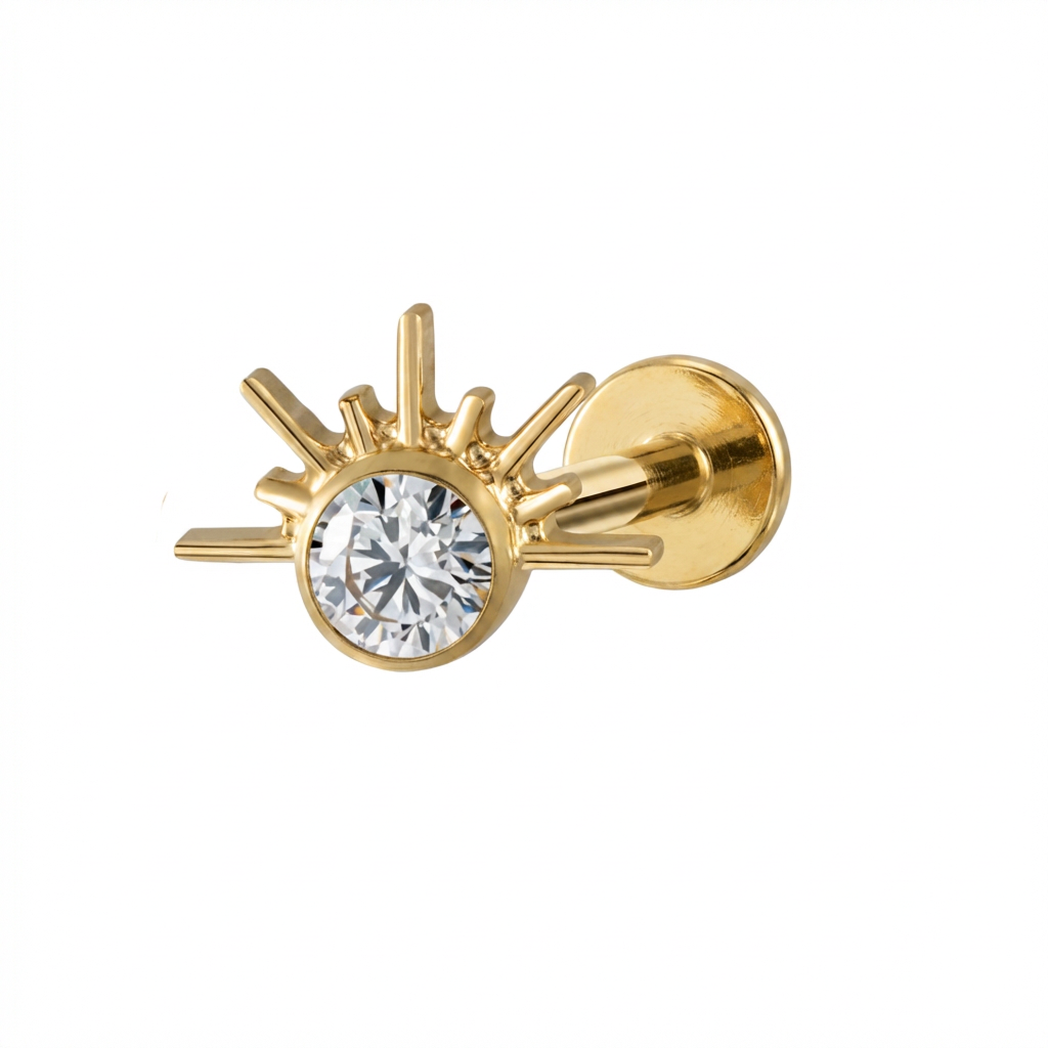 Piercing con sole e zircone in Titanio G23 - Piercing per lobo, helix, forward helix, conch, flat, tragus