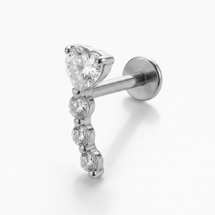 Barretta con cuore e zirconi in Titanio - Piercing per orecchio
