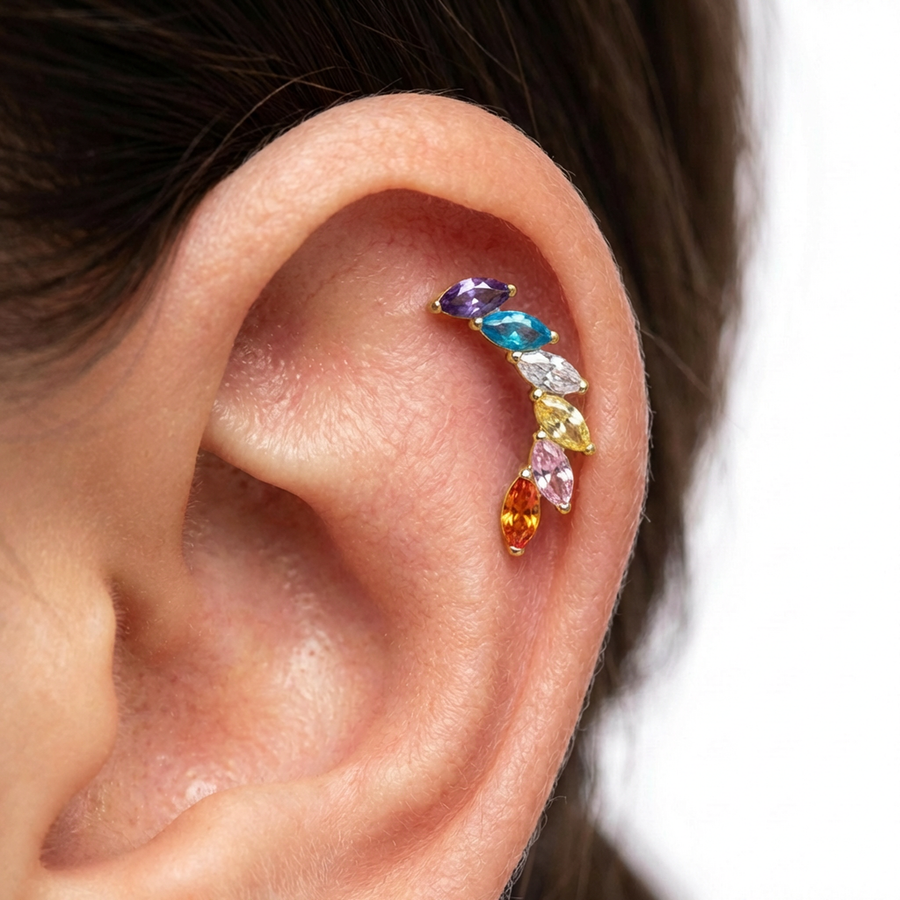 Barretta con sei zirconi colorati in Titanio - Piercing per orecchio