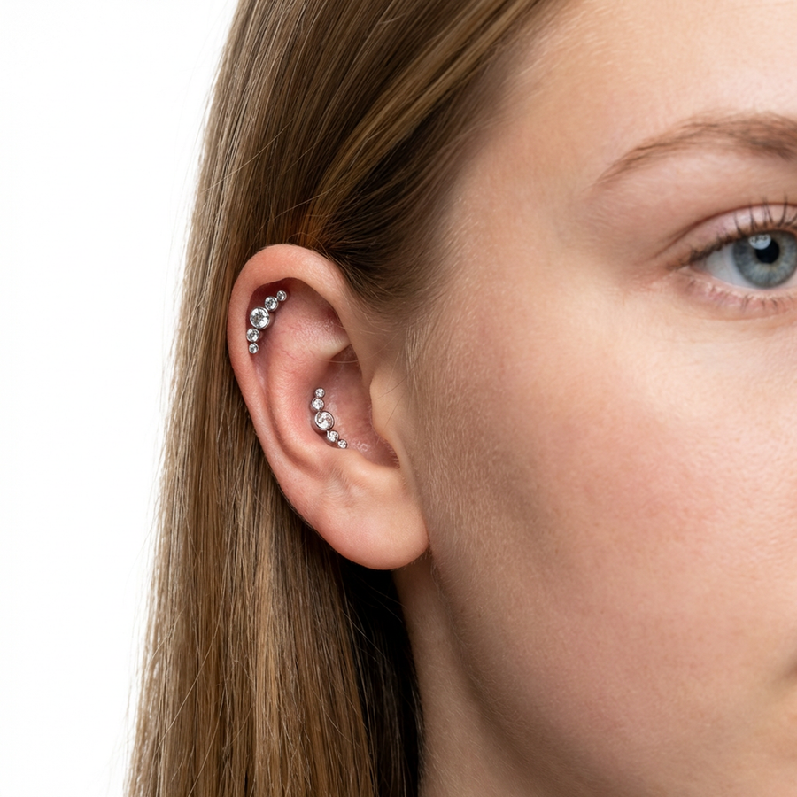Piercing con zirconi in Titanio G23- Piercing per Lobo, helix, conch, flat