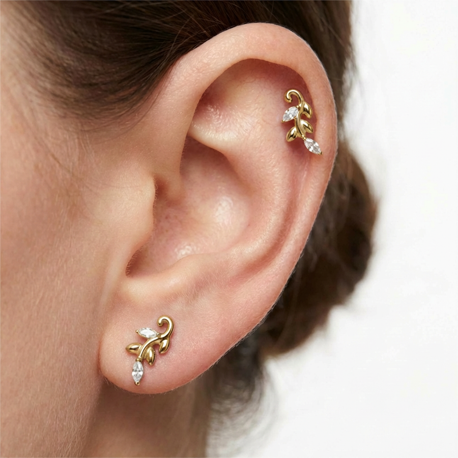 Barretta con ramoscello in Titanio - Piercing per orecchio