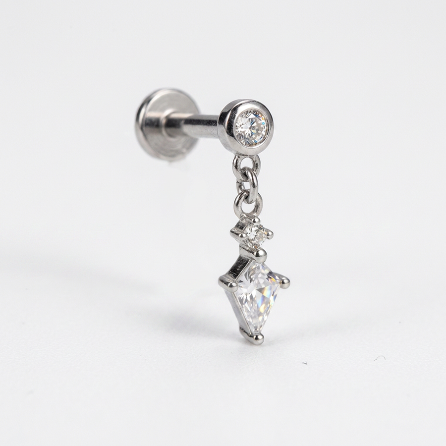 Piercing con zirconi pendenti in Titanio G23- Piercing per Lobo, helix, forward helix, flat