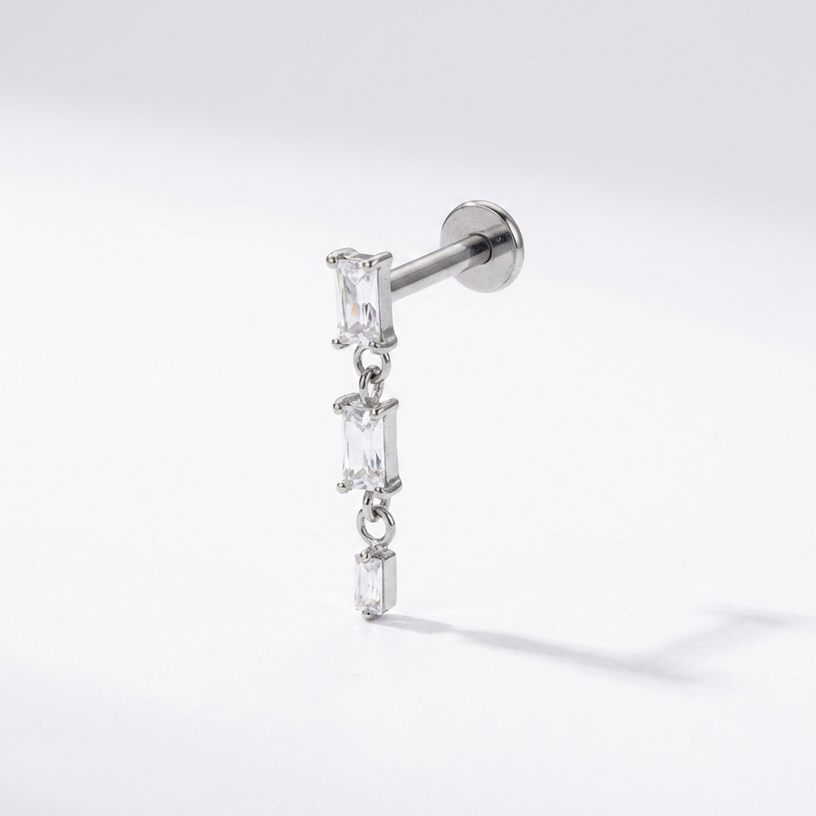 Barretta con zirconi pendenti in Titanio - Piercing per orecchio