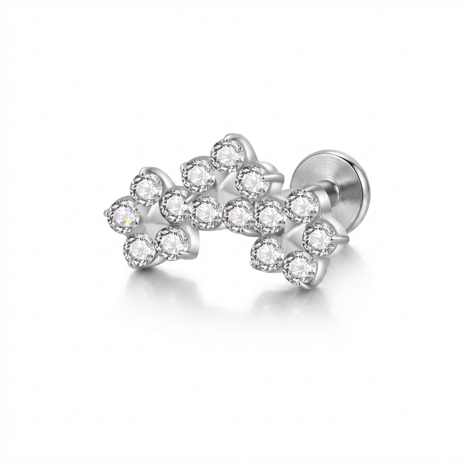 Piercing con fiori di zirconi in Titanio G23- Piercing per Lobo, helix, forward helix, conch, flat, tragus