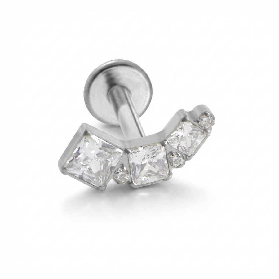 Piercing con tre zirconi in Titanio G23- Piercing per Lobo, helix, forward helix, conch, flat, tragus