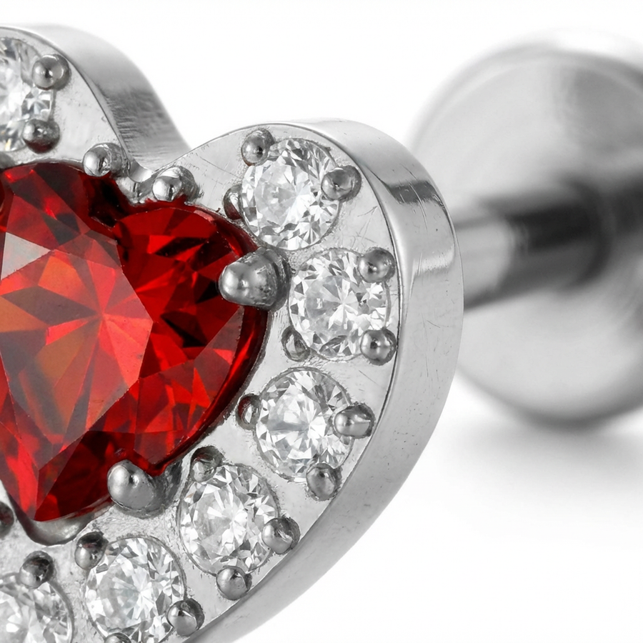 Barretta con cuore di zirconi in Titanio - Piercing per orecchio