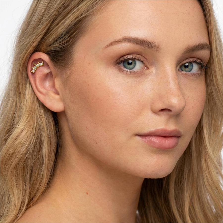 Piercing con corona di zirconi in Titanio G23- Piercing per Lobo, helix, forward helix, conch, flat, tragus