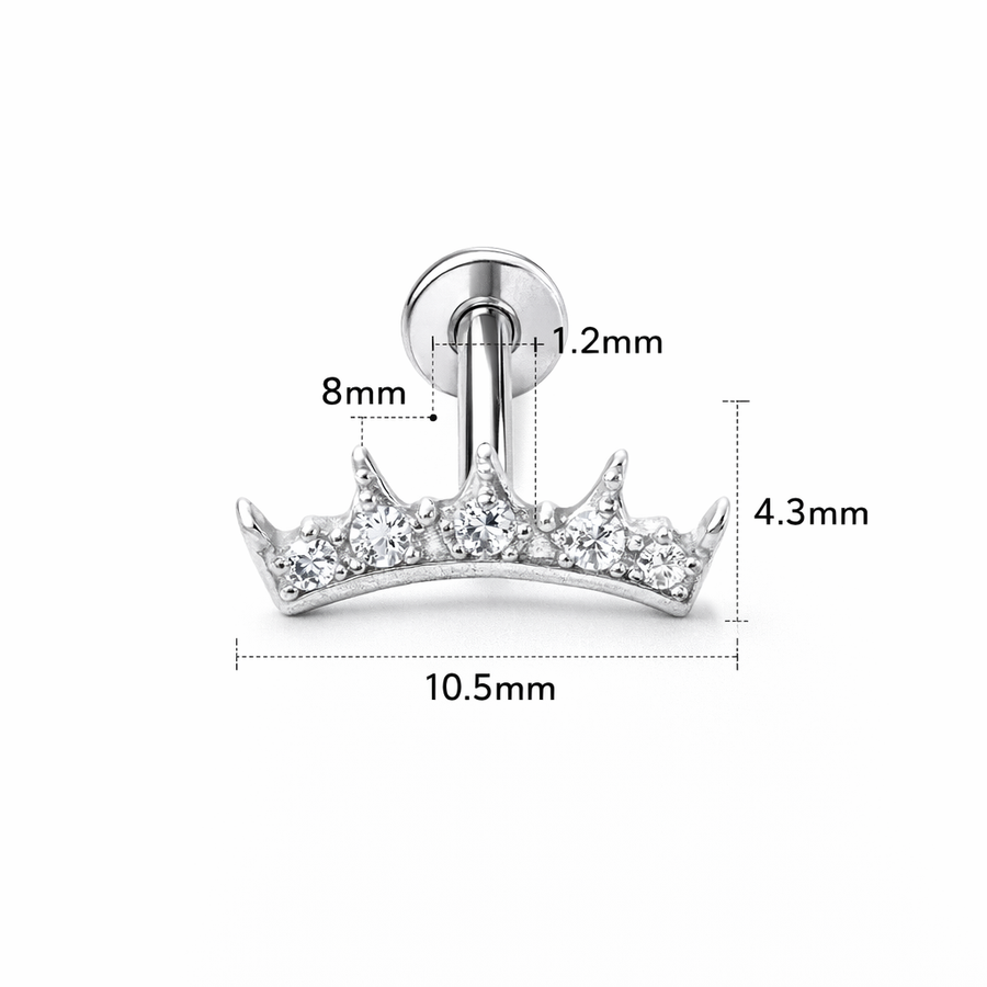 Piercing con corona di zirconi in Titanio G23- Piercing per Lobo, helix, forward helix, conch, flat, tragus