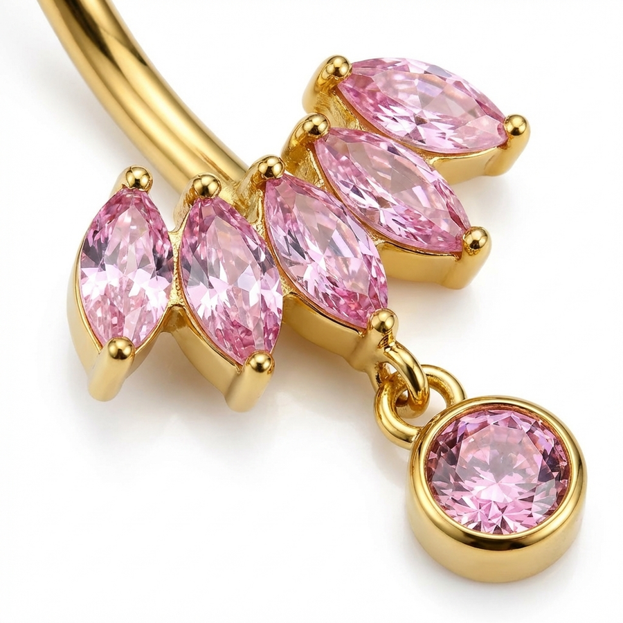 Piercing con zirconi rosa in Titanio G23- Piercing per ombelico