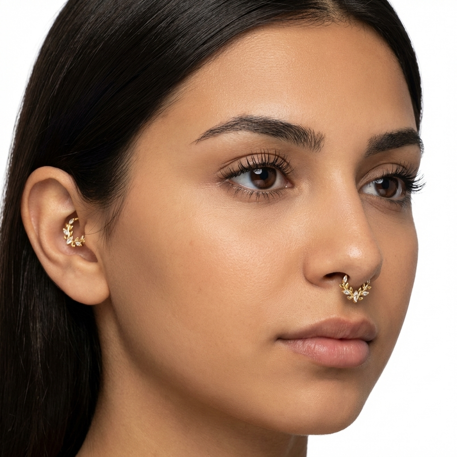 Piercing con ramoscelli di zirconi in Titanio G23 - Piercing per Lobo, helix, daith, septum
