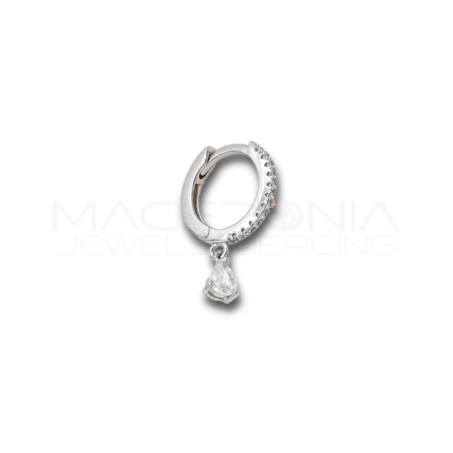 Orecchino in Argento 925 con chiusura clicker con ciondolo a goccia con zirconi colorati.