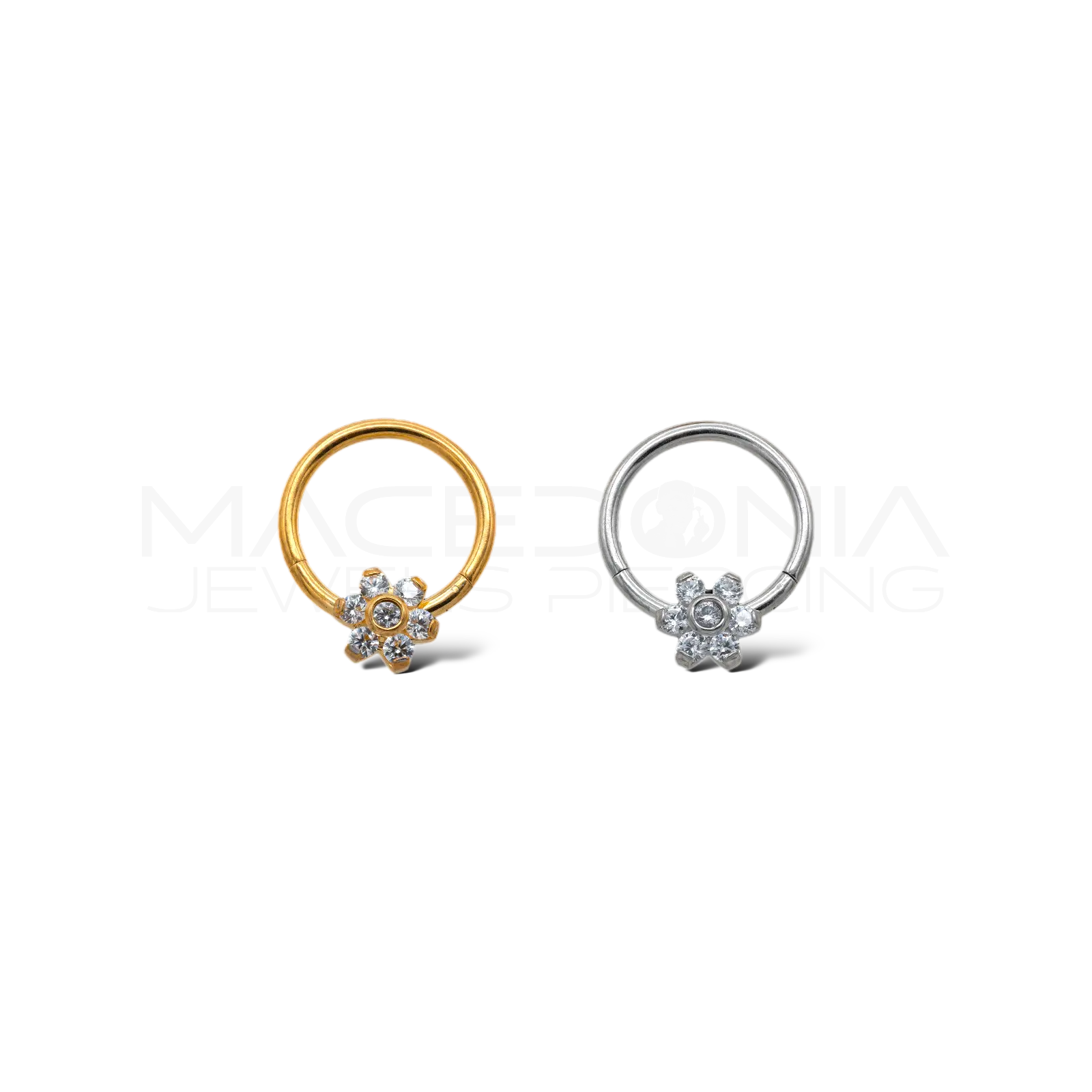 CERCHIO CON FIORE E ZIRCONI Macedonia Jewels Piercing