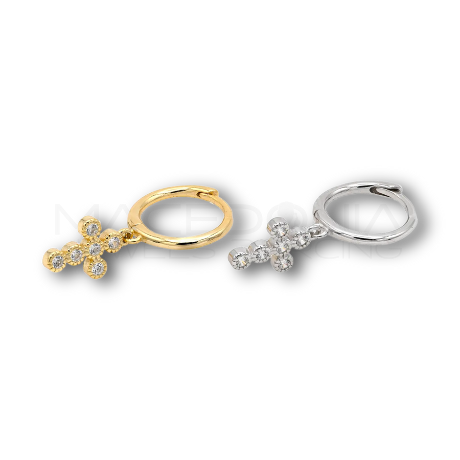 Orecchino Croce in Argento 925 con Zirconi