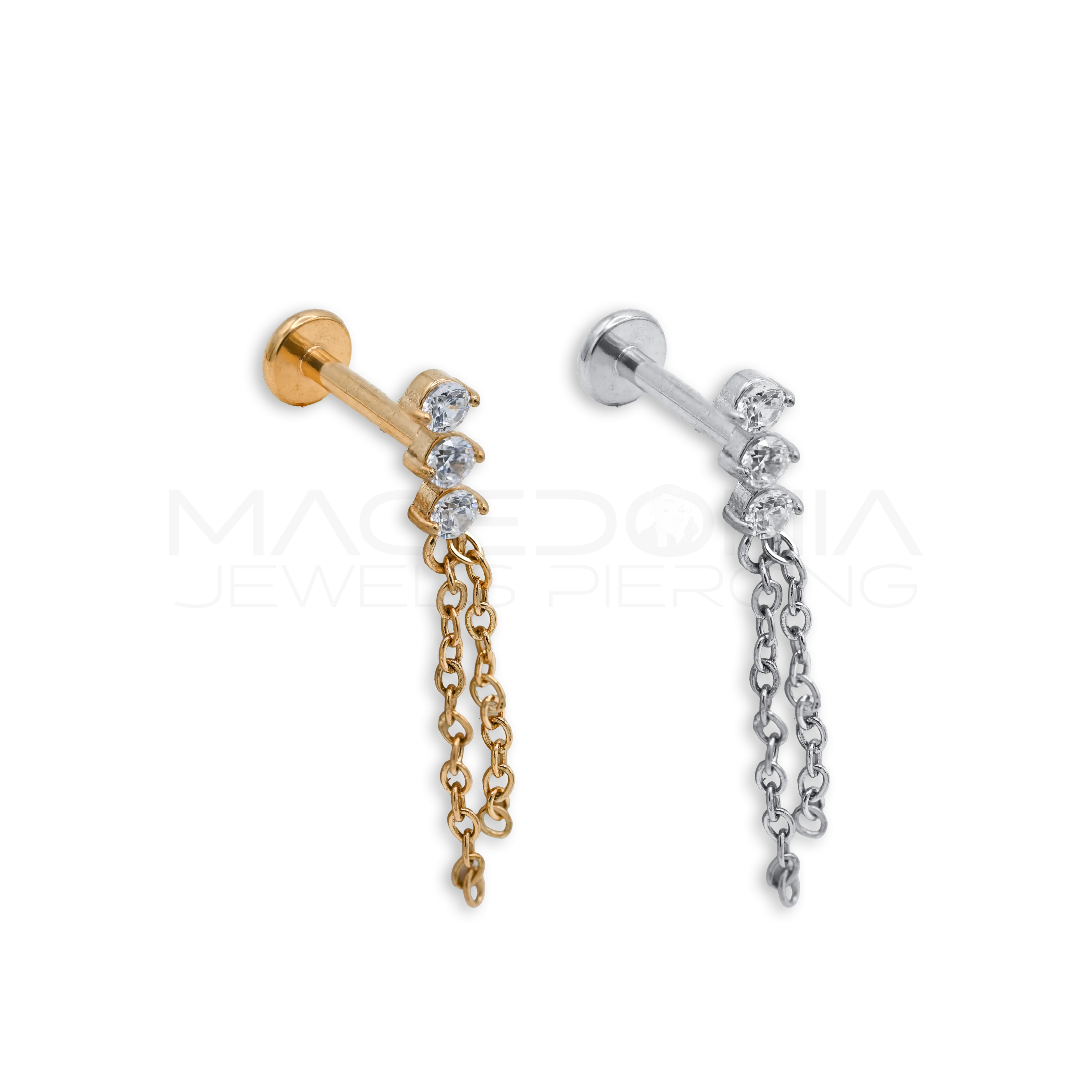 BARRETTA CON TRIPLO ZIRCONE E CATENINA