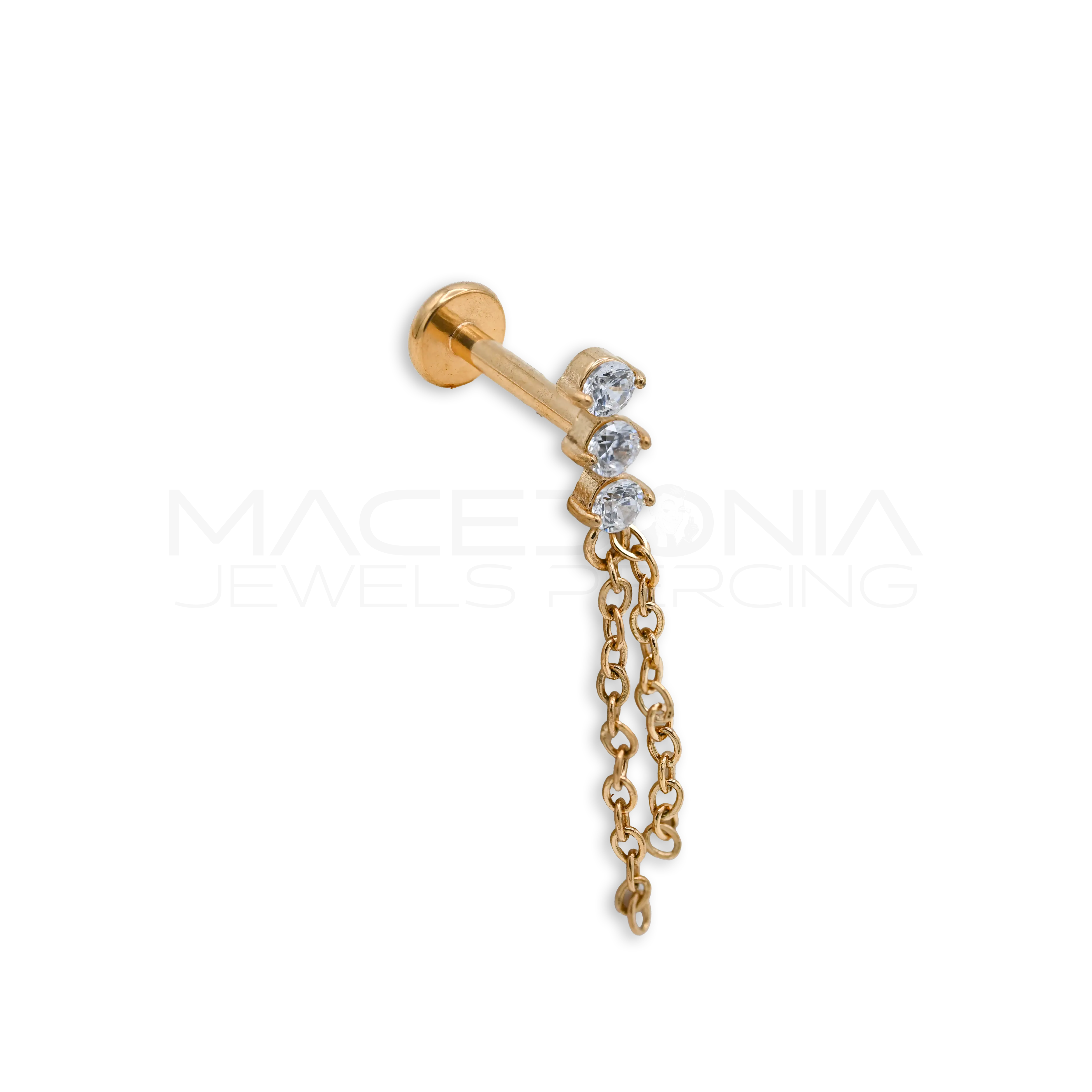 BARRETTA CON TRIPLO ZIRCONE E CATENINA