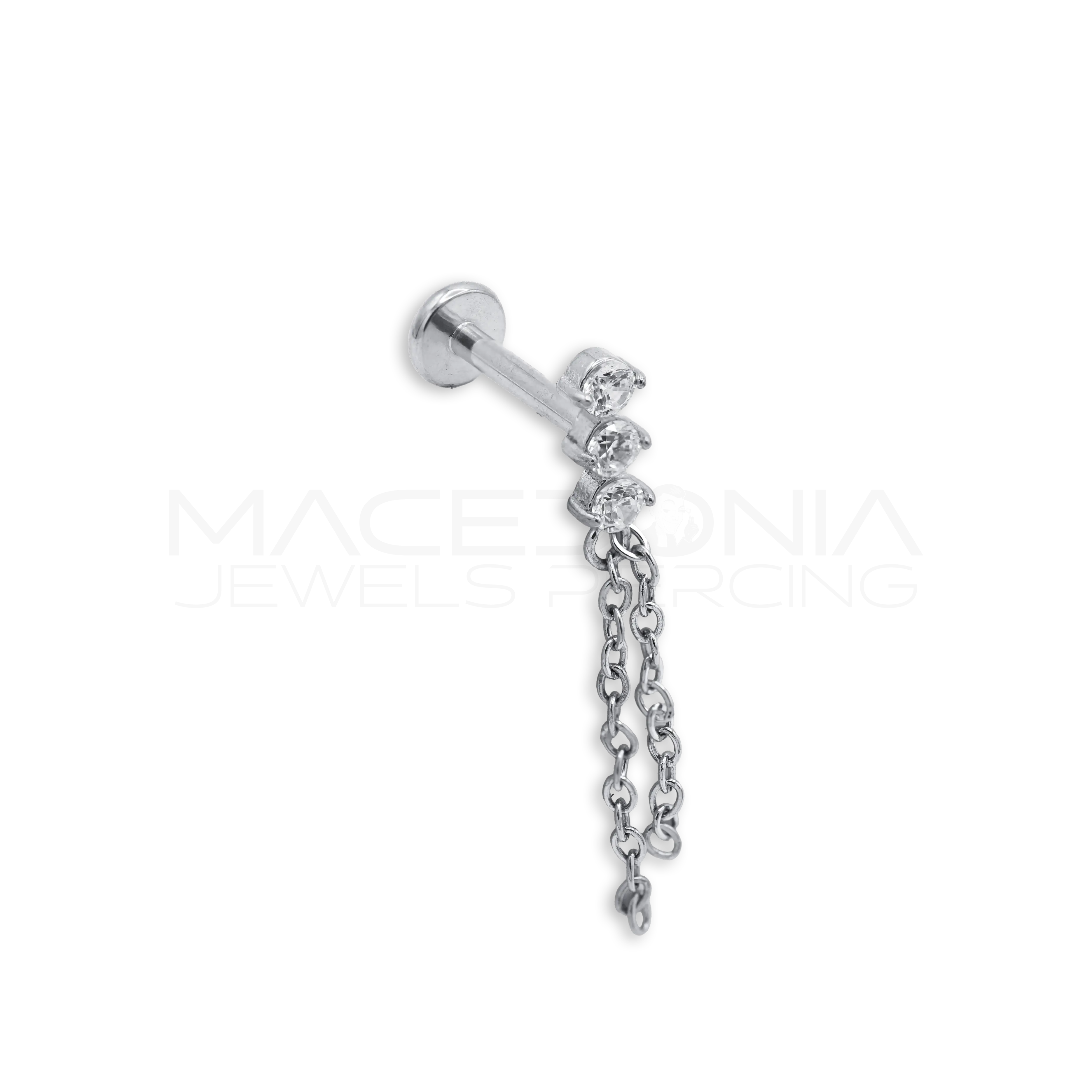 BARRETTA CON TRIPLO ZIRCONE E CATENINA