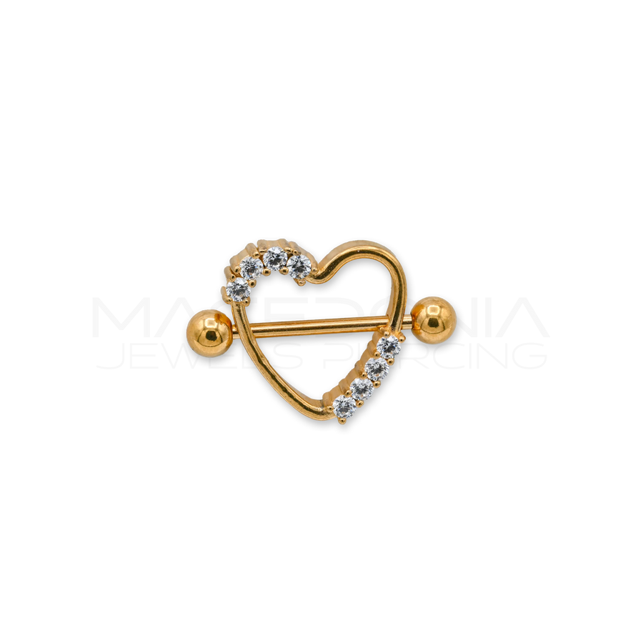 Piercing con cuore e zirconi in Acciaio Chirurgico 316L - Piercing per Nipple