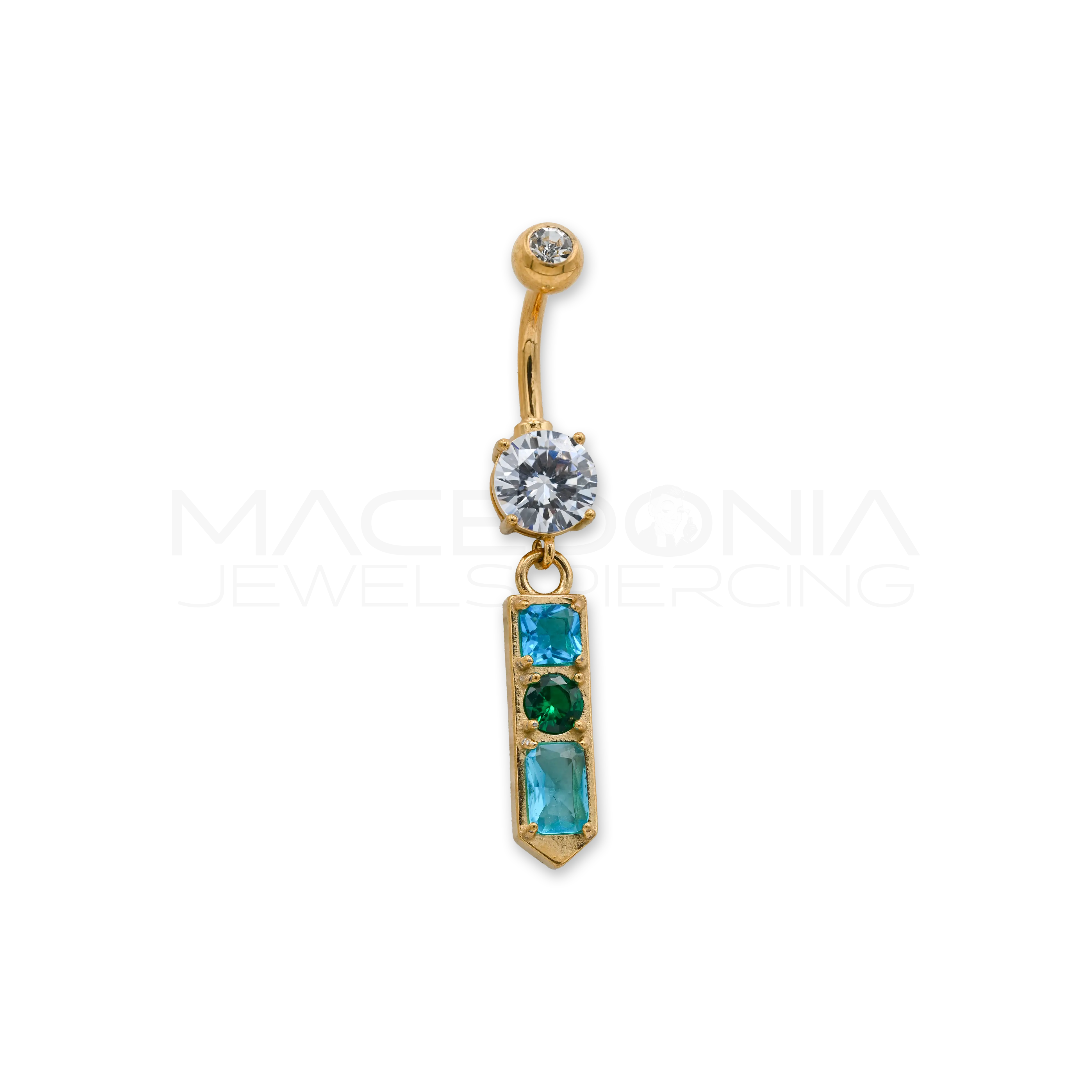 BANANA CON PENDENTE E ZIRCONI AZZURRI E VERDI