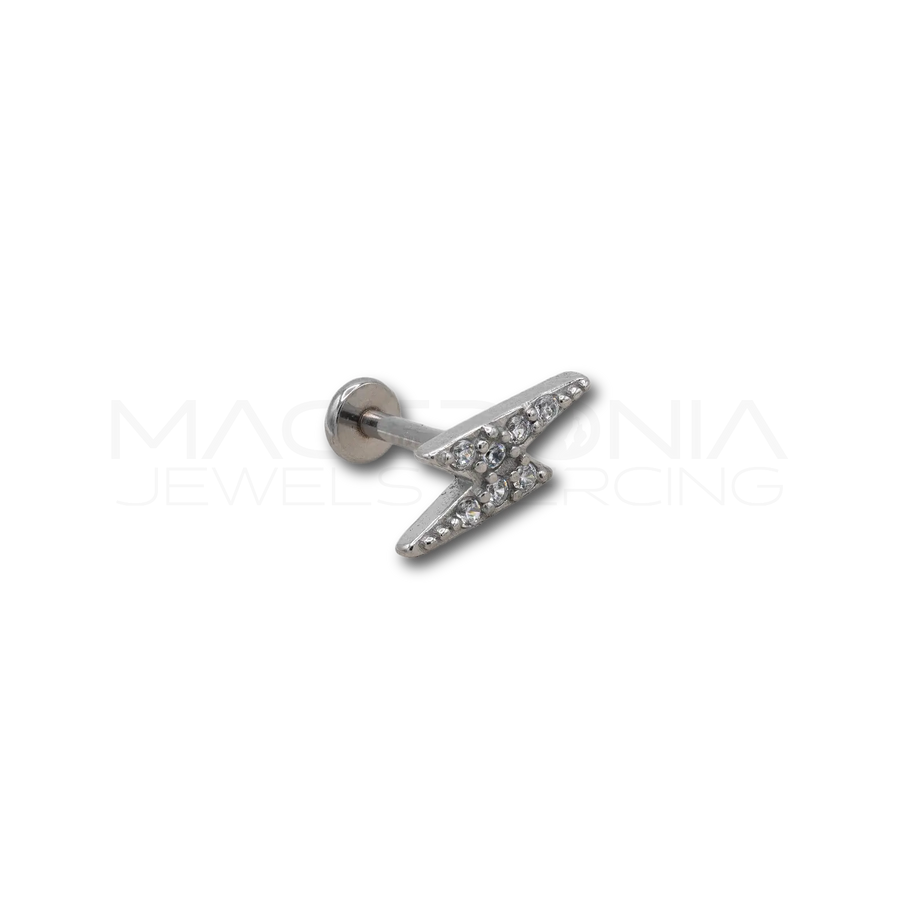 Piercing in acciaio chirurgico 316L a forma di fulmine con zirconi incastonati